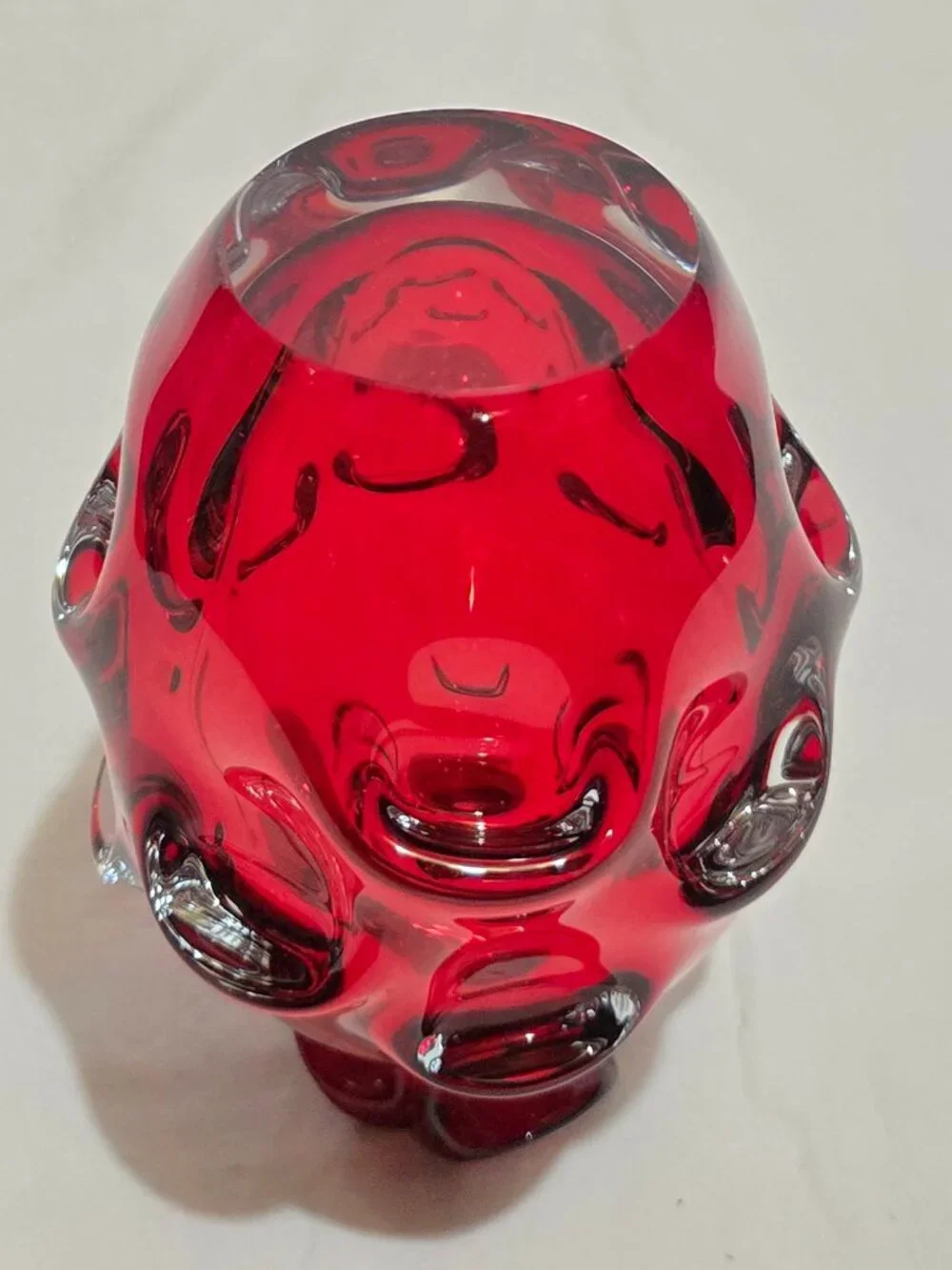 Vtg 1960's Aseda Bergstrom Swedish Art Glass Bergstom Ruby Thumbprint Decanter